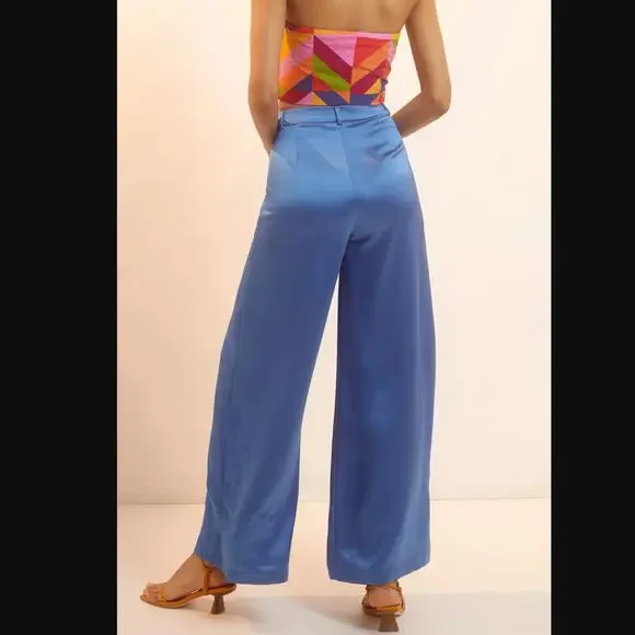 New Anthropologie Du Paradis Wide-Leg Sateen Pants - New Small - Picture 4 of 6